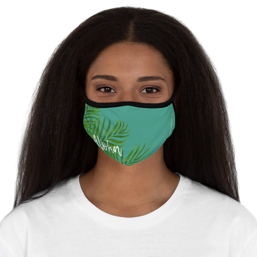 White Aloha Palm Teal Hawaiian Style Form Fitted Polyester Face Covering Mask
