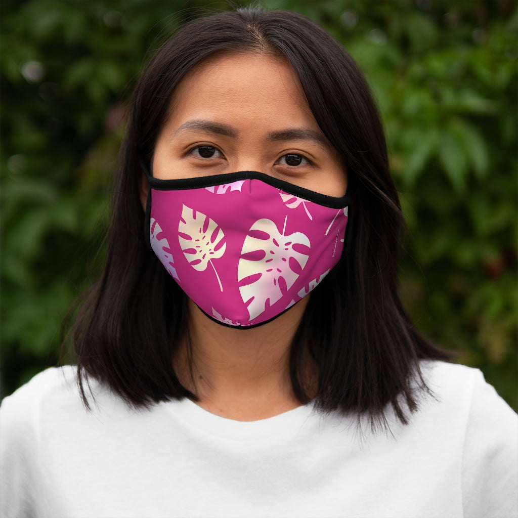 Pink Tropical Leaf Classic Style Form Fitted Polyester Face Covering Mask