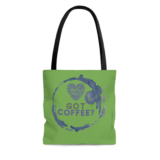 Got Coffee Navy Blue Graphic Green Tote Bag - Travel Carry-on - Blue - 3 sizes