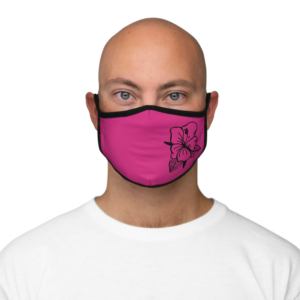 Black Hibiscus Flower Pink Hawaiian Style Form Fitted Polyester Face Covering Mask
