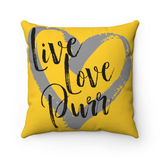 Live Love Purr - Gold Square Home Decor Accent Pillow Case - Cover