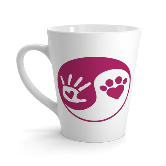 Dark Pink Ying Yang Hand and Paw Latte Mug ~ Dog Lovers Coffee Tea Drinkware
