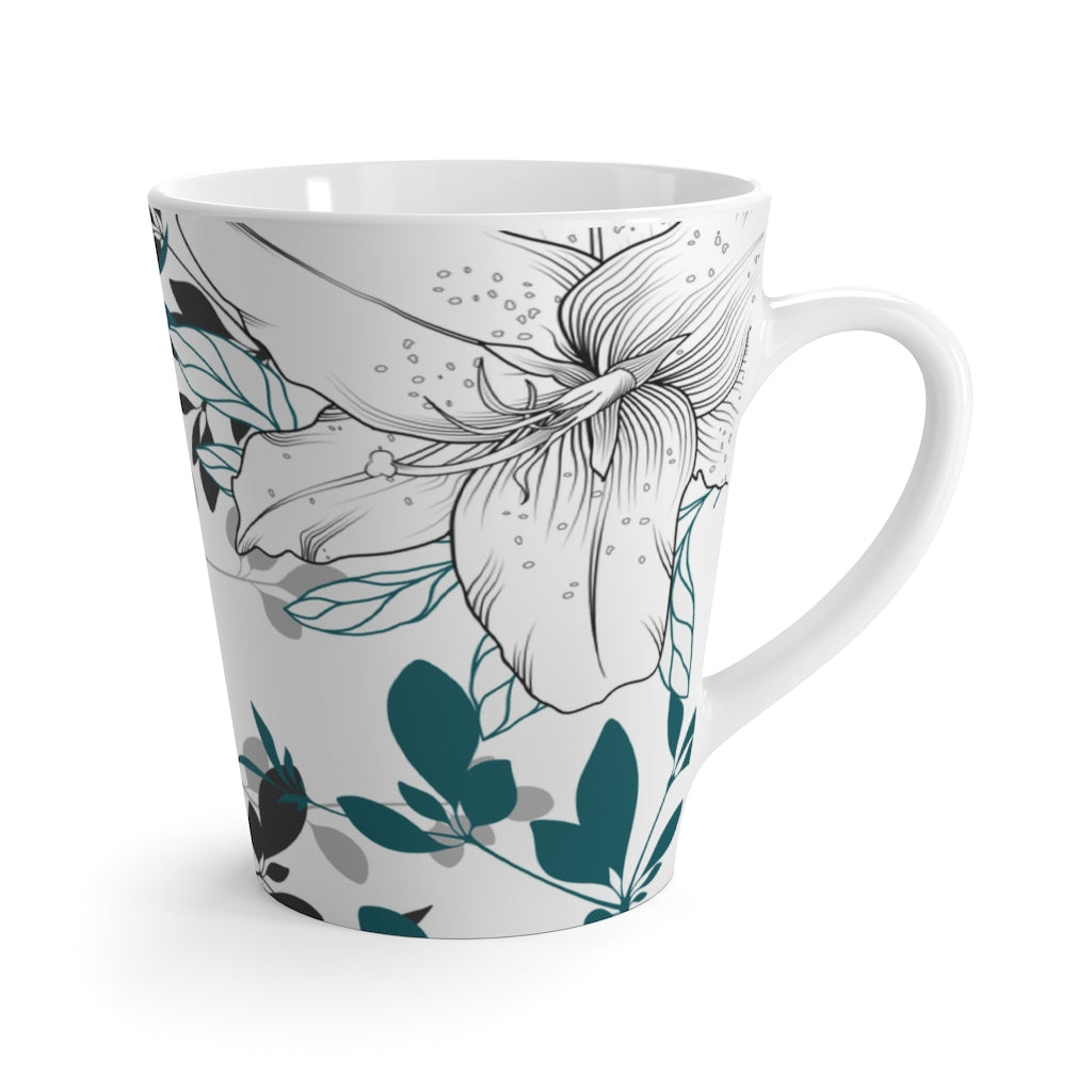 Teal Nature's Leaf and Floral Coffee Latte Mug - Tea Cup