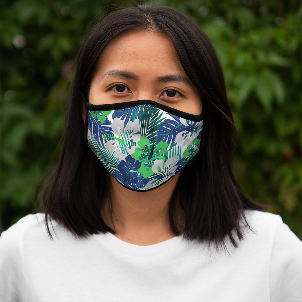Blue Green Hawaiian Style Form Fitted Polyester Face Covering Mask