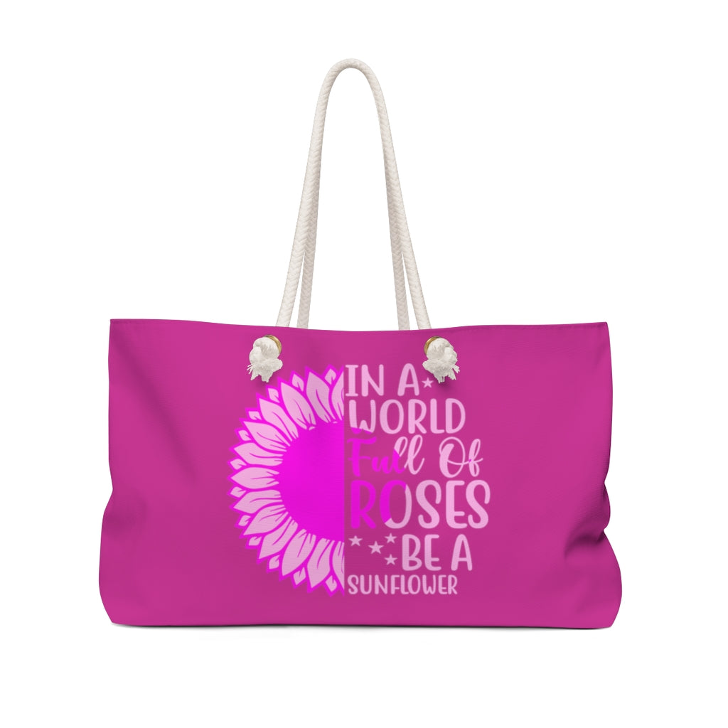 Pretty In Pink Weekender Bag - Roses and Sunflowers Large Tote - Travel Bag