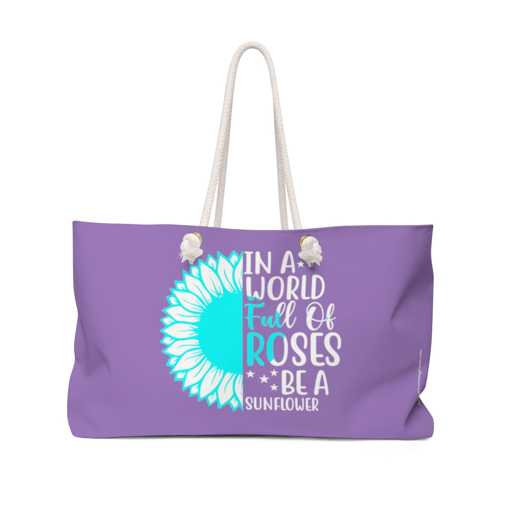 Teal Graphic Roses and Sunflowers Lavender Large Tote Bag - Travel Bag