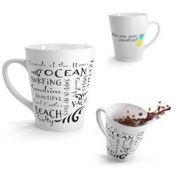 Beachy Vibes Coffee Latte Mug and Tea Cup - Inspirational Beach Words - Various Colors