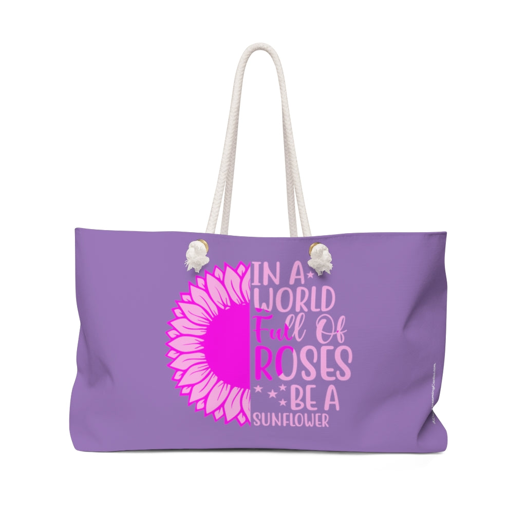 Pink Graphic Roses and Sunflowers Lavender Large Beach Bag - Travel Tote