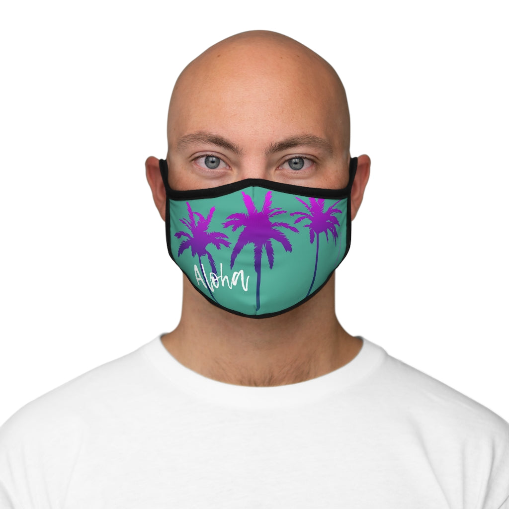 Purple Palm Tree Teal Hawaiian Style Form Fitted Polyester Face Covering Mask