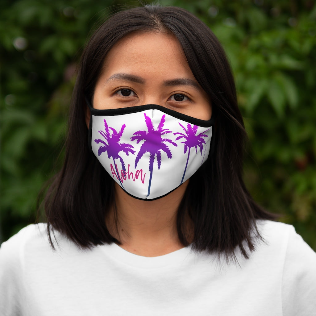Pink Aloha Purple Palm Tree White Hawaiian Style Form Fitted Polyester Face Covering Mask