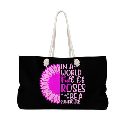 Pretty In Pink on a Black Weekender Bag - Roses and Sunflowers Large Tote - Travel Bag