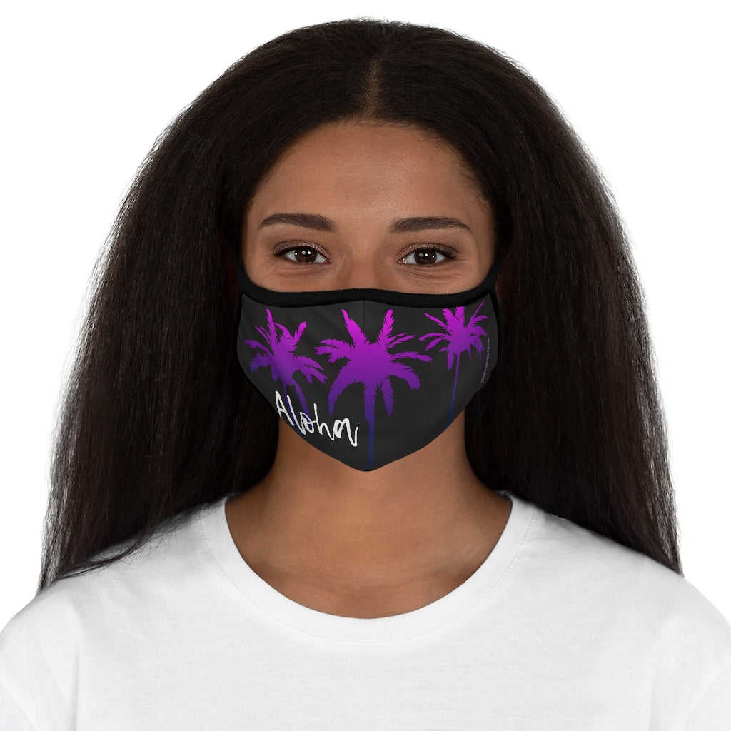 Purple Palm Tree Black Hawaiian Style Form Fitted Polyester Face Covering Mask