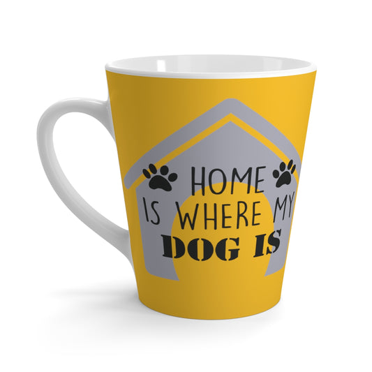 Gold Home Is Where My Dog Is - Heart and Paw Latte Mug ~ Dog Lovers Coffee Tea Drinkware