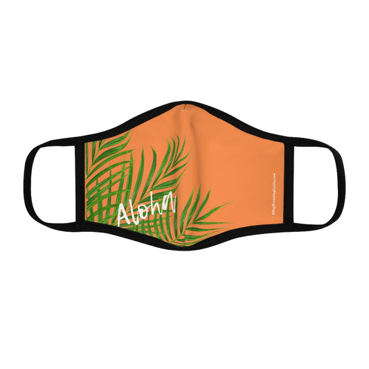 White Aloha Palm Orange Hawaiian Style Form Fitted Polyester Face Covering Mask