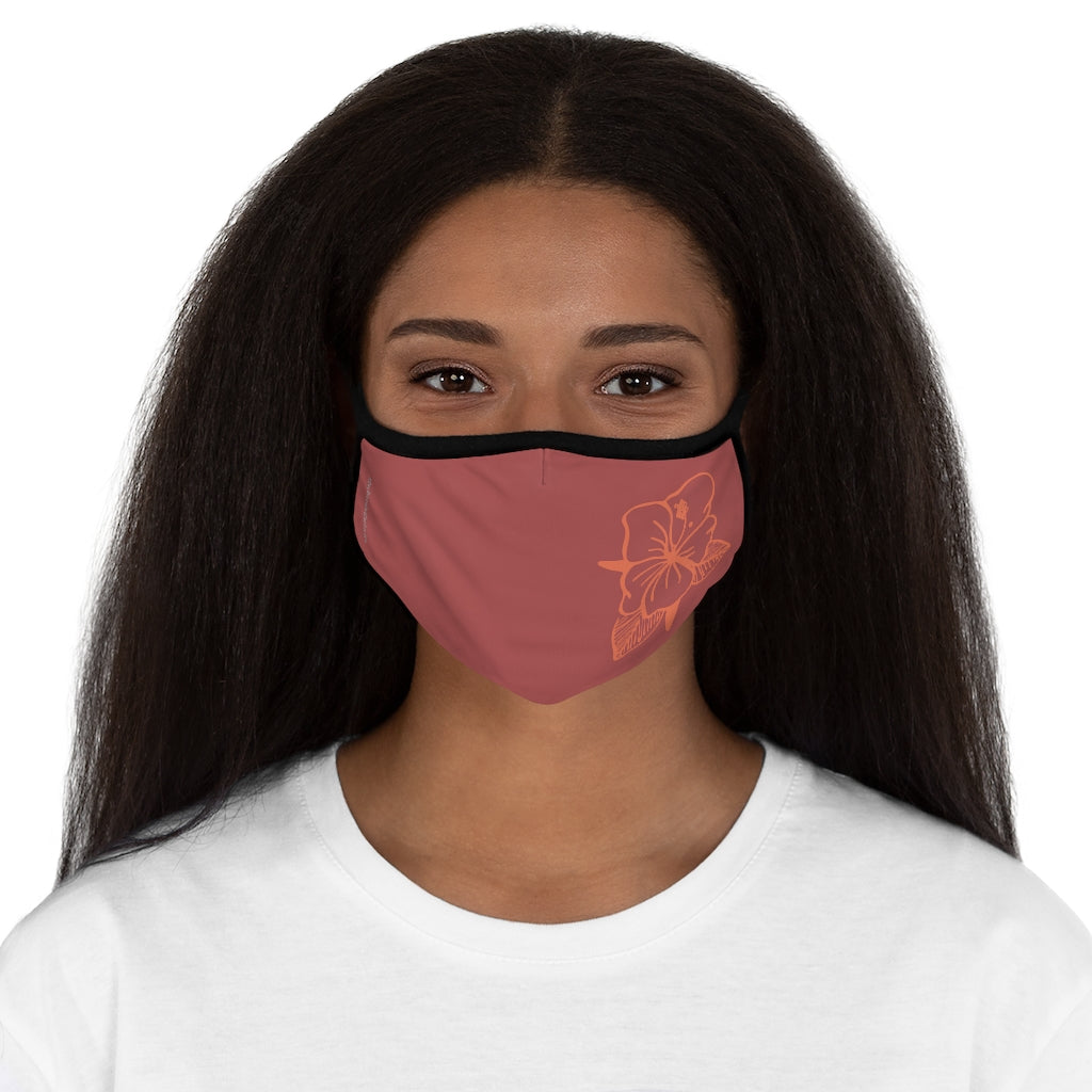 Coral Hibiscus Flower Maroon Hawaiian Style Form Fitted Polyester Face Covering Mask