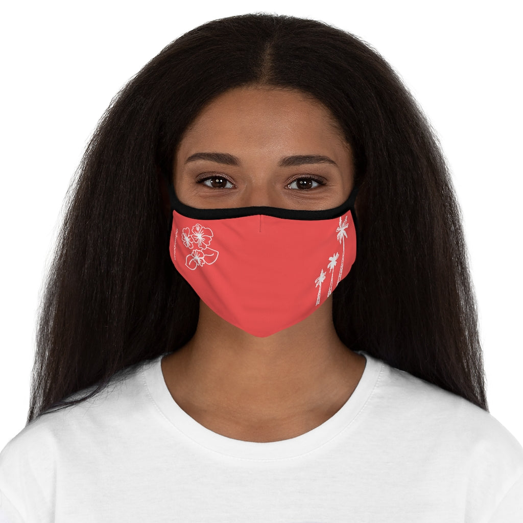 White Palm Trees and Hibiscus Flower Coral Hawaiian Style Form Fitted Polyester Face Covering Mask
