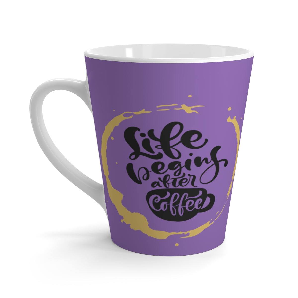 Life Begins After Coffee Purple Latte Mug