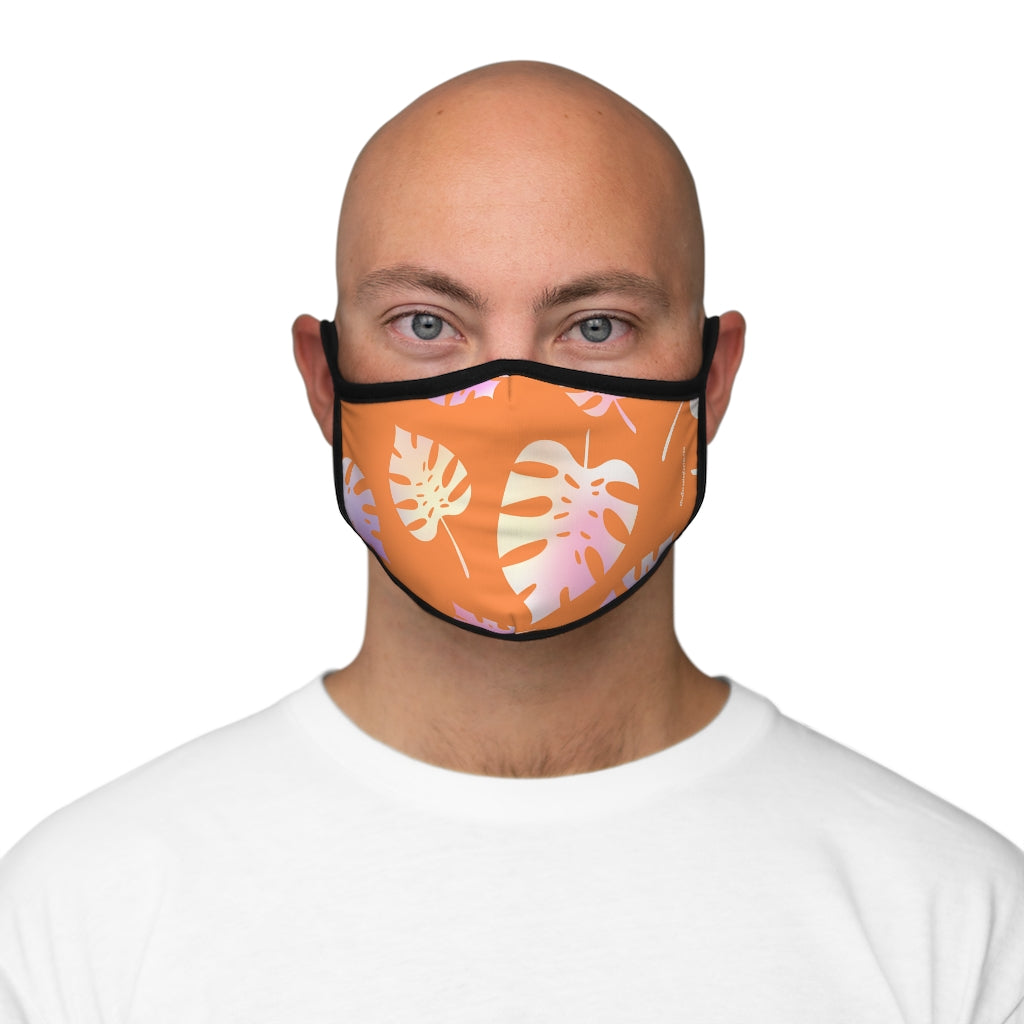 Orange Tropical Leaf Classic Style Form Fitted Polyester Face Covering Mask