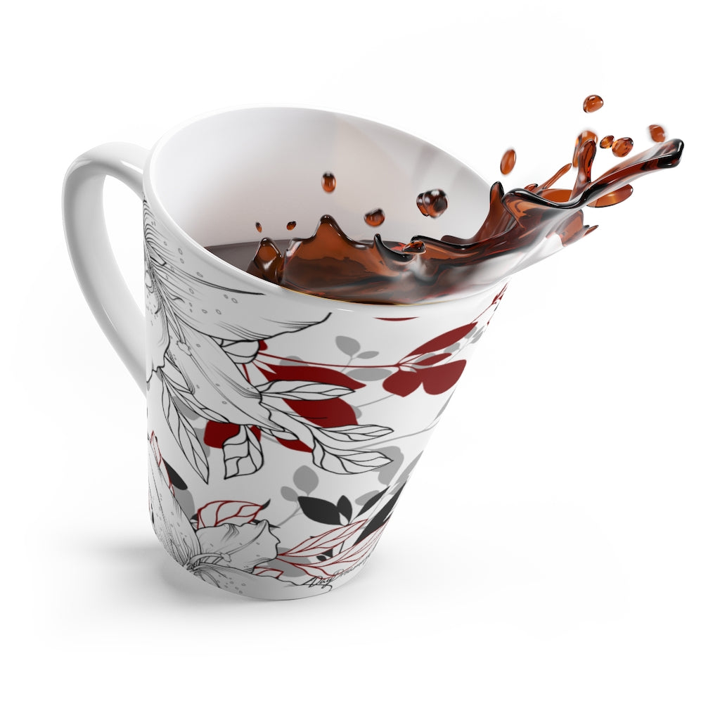 Red Nature's Leaf and Floral Coffee Latte Mug - Tea Cup