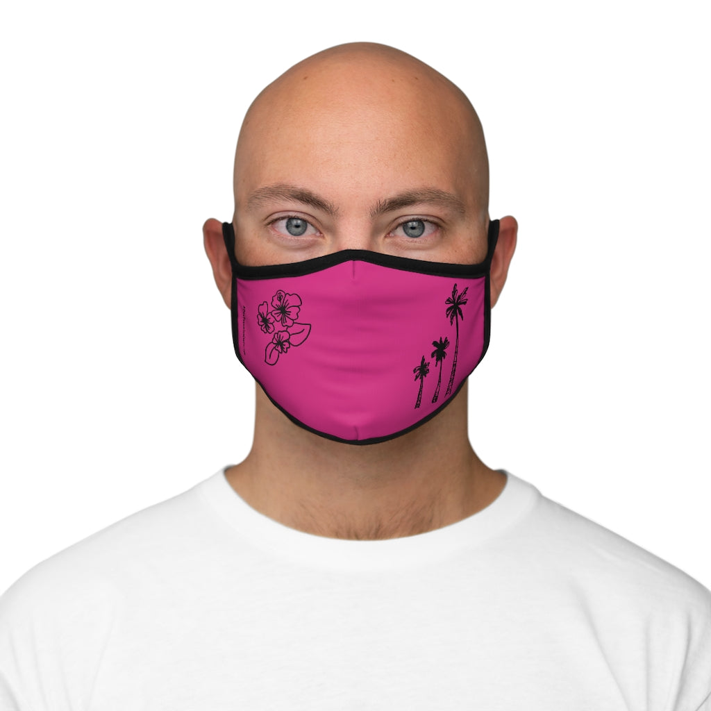 Black Palm Trees and Hibiscus Flower Pink Hawaiian Style Form Fitted Polyester Face Covering Mask