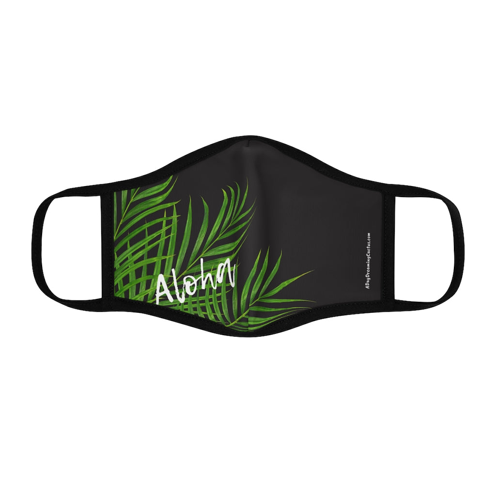 White Aloha Palm Black Hawaiian Style Form Fitted Polyester Face Covering Mask