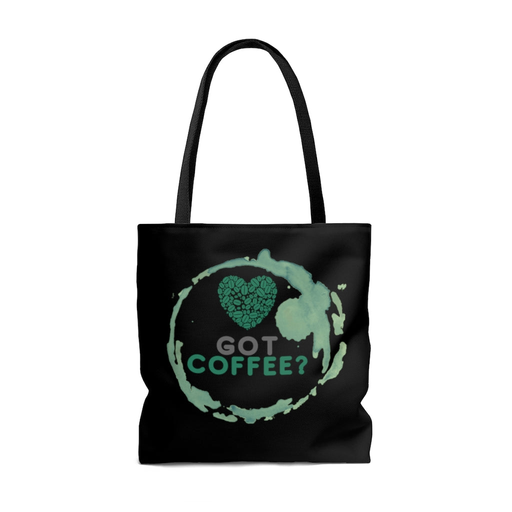 Got Coffee Green Graphic Black Tote Bag - Travel Carry-on - 3 sizes