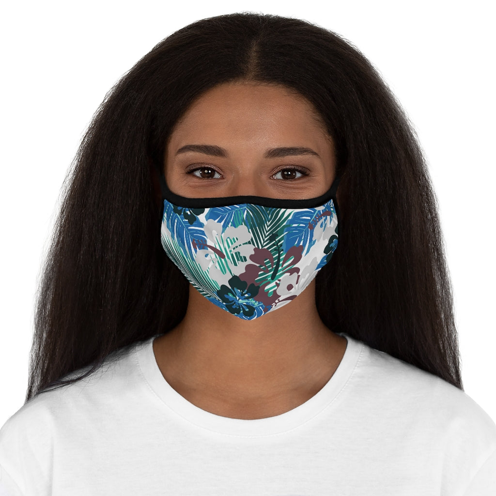 Blue Maroon Hibiscus Hawaiian Style Form Fitted Polyester Face Covering Mask