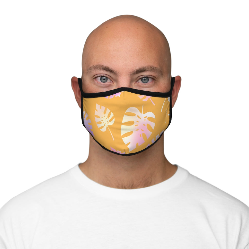 Gold Tropical Leaf Classic Style Form Fitted Polyester Face Covering Mask