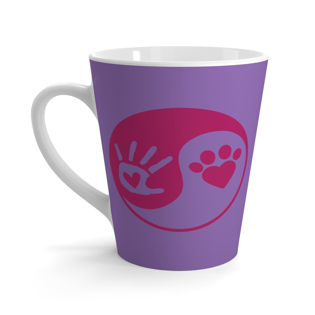 Purple and Pink Ying Yang Hand and Paw Latte Mug ~ Dog Lovers Coffee Tea Drinkware